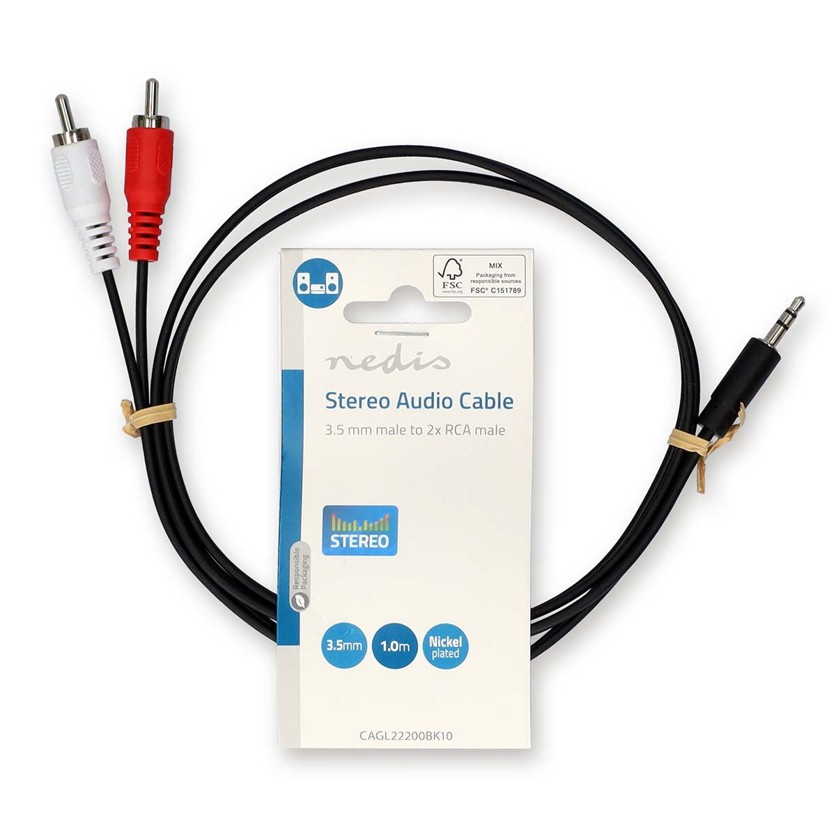 Stereo-Audiokabel | 3.5 mm Stecker | 2x RCA Stecker | Vernickelt | 1.00 m | Rund | Schwarz | Label