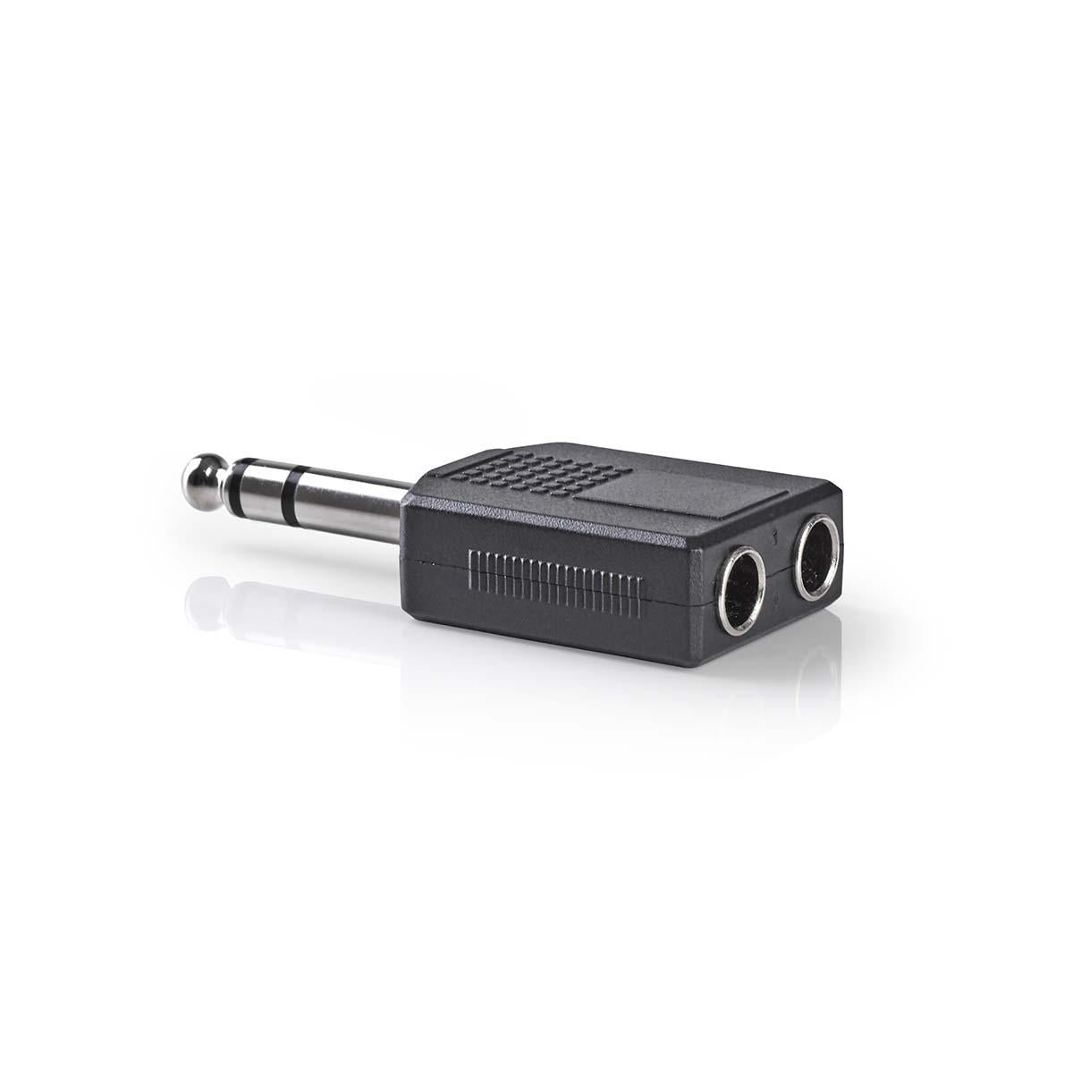 Stereo-Audio-Adapter | 6.35 mm Stecker | 2x 6.35 mm Buchse | Vernickelt | Gerade | ABS | Schwarz | 10 Stück | Umschlag