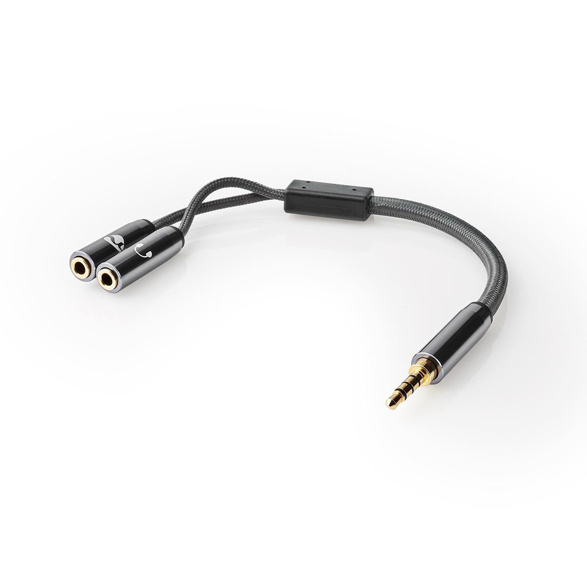 Stereo-Audiokabel | 3.5 mm Stecker | 2x 3.5 mm Buchse | Vergoldet | 0.20 m | Rund | Grau / Gun Metal Grau | Verpackung mit Sichtfenster