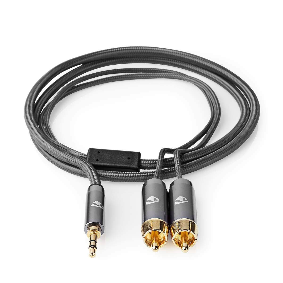 Stereo-Audiokabel | 3.5 mm Stecker | 2x RCA Stecker | Vergoldet | 1.00 m | Rund | Grau / Gun Metal Grau | Verpackung mit Sichtfenster