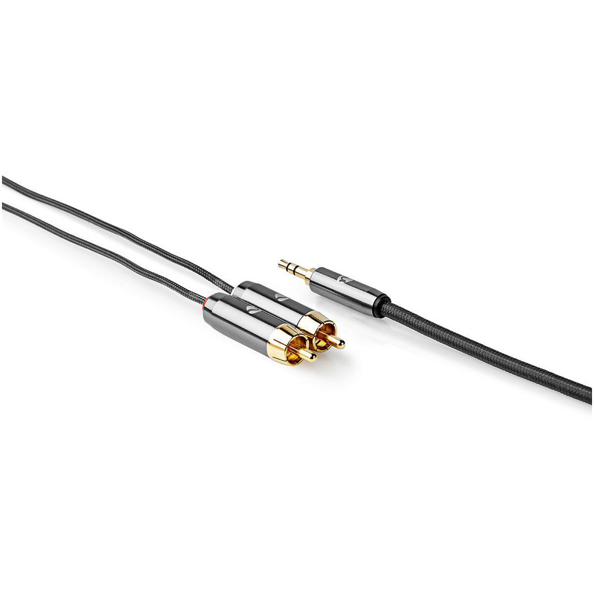 Stereo-Audiokabel | 3.5 mm Stecker | 2x RCA Stecker | Vergoldet | 1.00 m | Rund | Grau / Gun Metal Grau | Verpackung mit Sichtfenster
