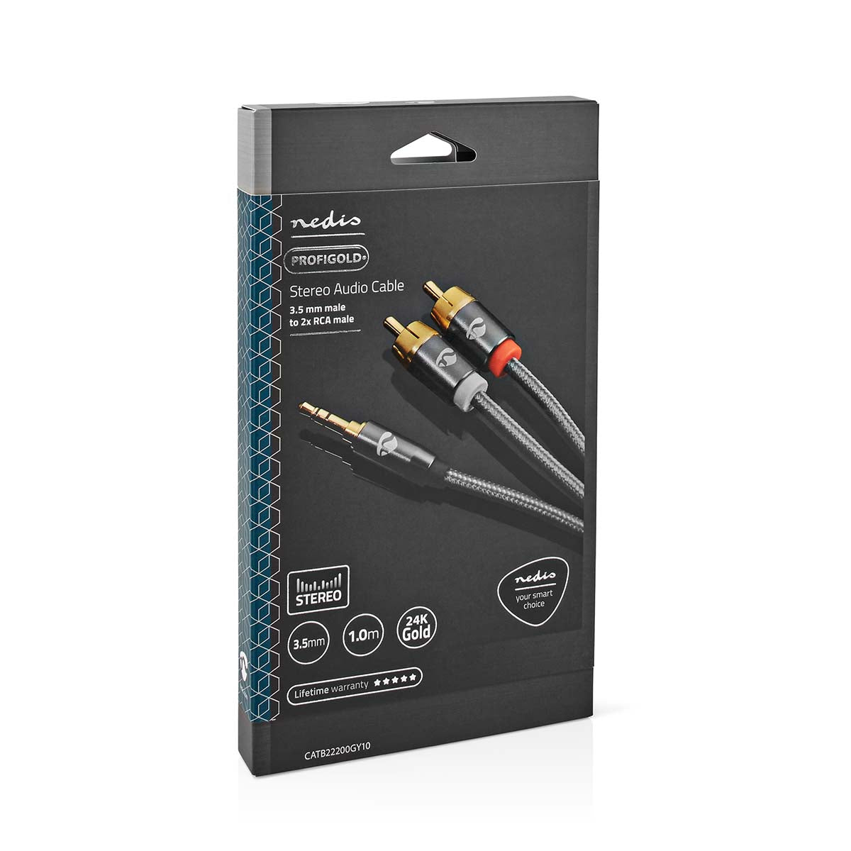 Stereo-Audiokabel | 3.5 mm Stecker | 2x RCA Stecker | Vergoldet | 1.00 m | Rund | Grau / Gun Metal Grau | Verpackung mit Sichtfenster