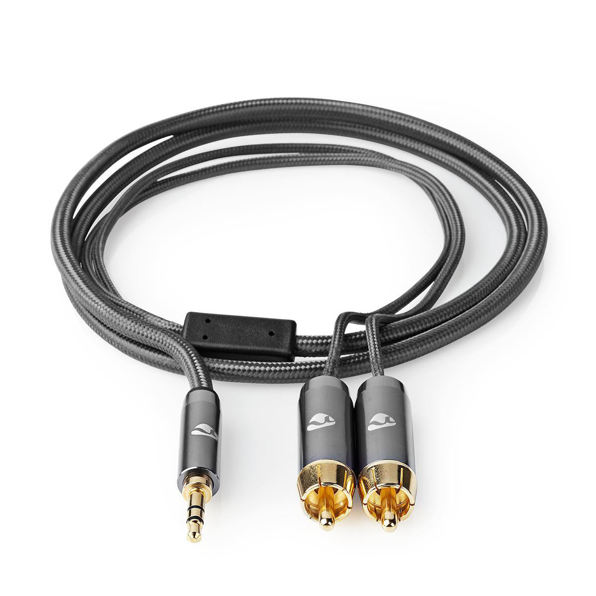 Stereo-Audiokabel | 3.5 mm Stecker | 2x RCA Stecker | Vergoldet | 2.00 m | Rund | Grau / Gun Metal Grau | Verpackung mit Sichtfenster