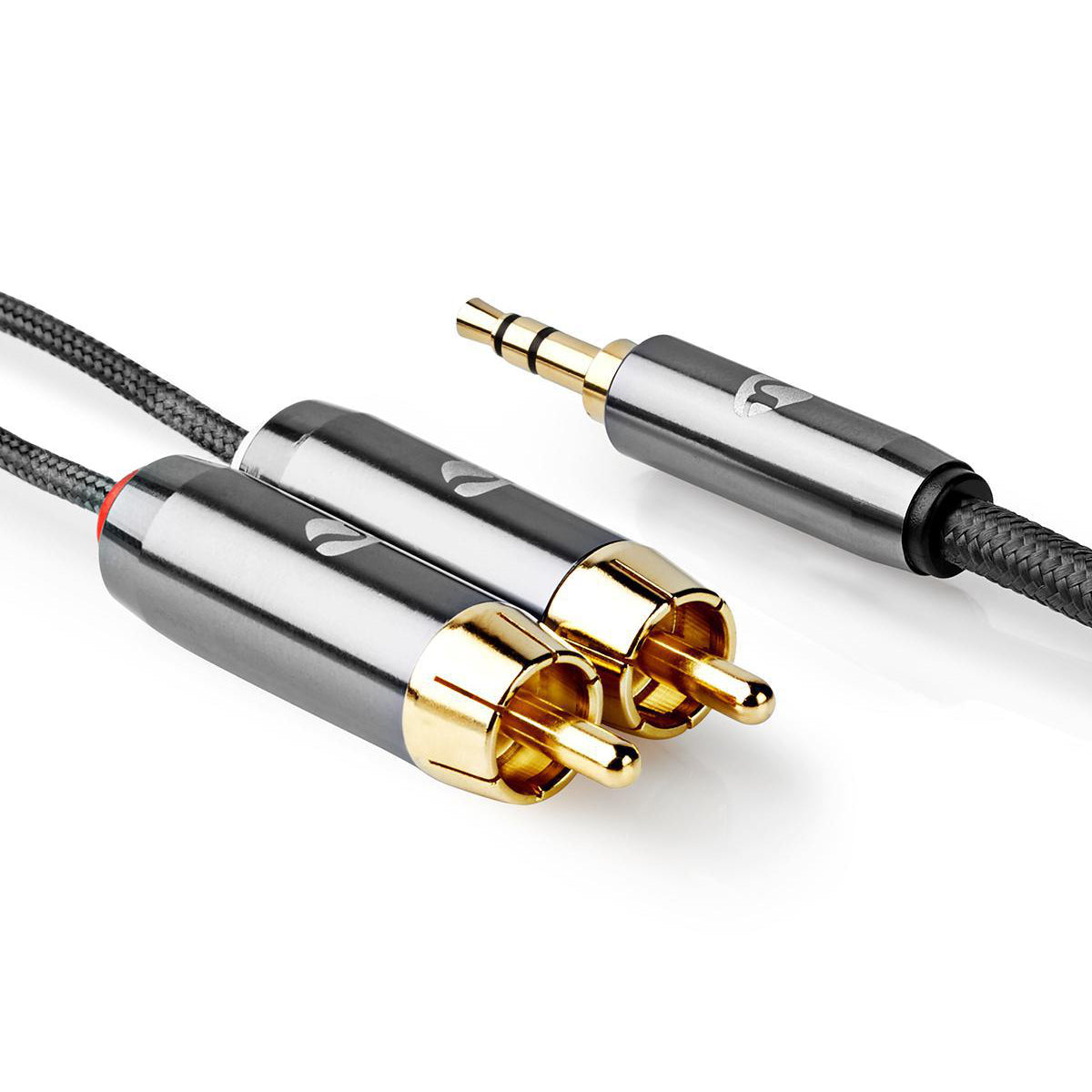 Stereo-Audiokabel | 3.5 mm Stecker | 2x RCA Stecker | Vergoldet | 2.00 m | Rund | Grau / Gun Metal Grau | Verpackung mit Sichtfenster