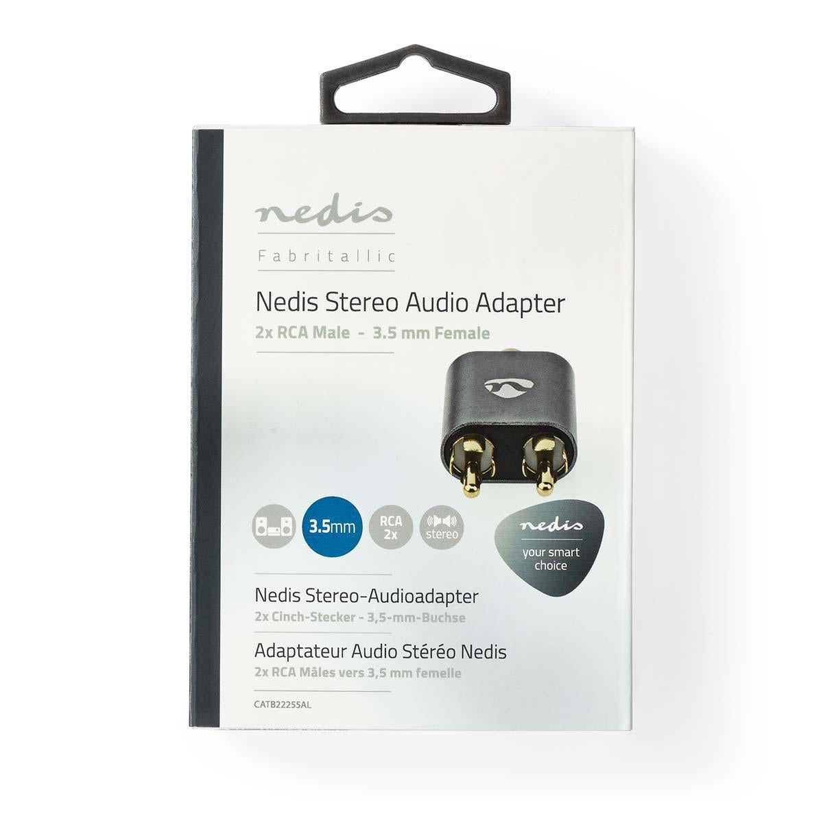 Stereo-Audio-Adapter | 2x RCA Stecker | 3.5 mm Buchse | Vergoldet | Gerade | Aluminium | Gun Metal Grau | 1 Stück | Verpackung mit Sichtfenster