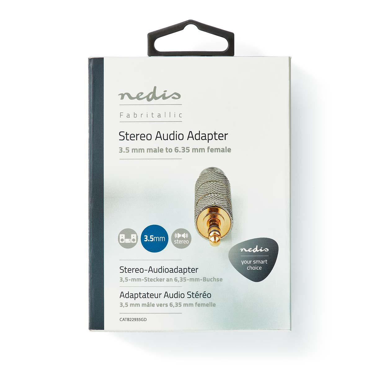 Stereo-Audio-Adapter | 3.5 mm Stecker | 6.35 mm Buchse | Vergoldet | Gerade | Metall | Gold / Metall | 1 Stück | Verpackung mit Sichtfenster