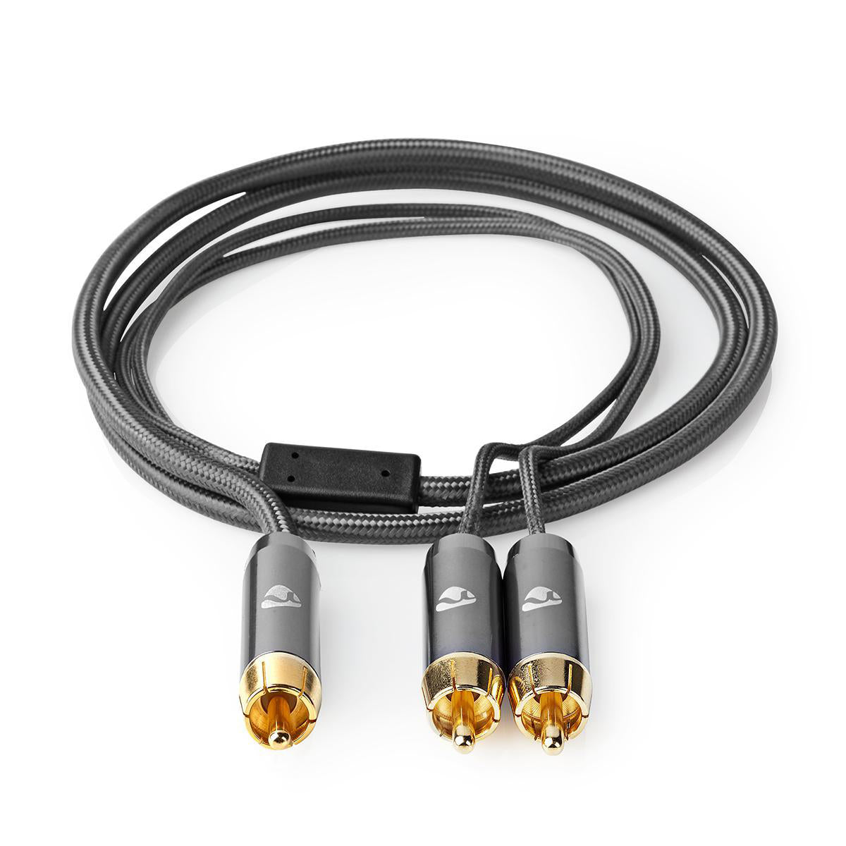 Subwoofer Kabel | RCA | 2x RCA Stecker | Vergoldet | 3.00 m | Rund | 4.5 mm | Grau / Gun Metal Grau | Verpackung mit Sichtfenster