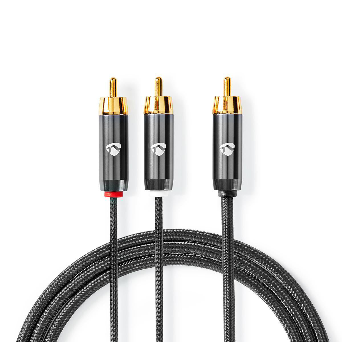 Subwoofer Kabel | RCA | 2x RCA Stecker | Vergoldet | 3.00 m | Rund | 4.5 mm | Grau / Gun Metal Grau | Verpackung mit Sichtfenster