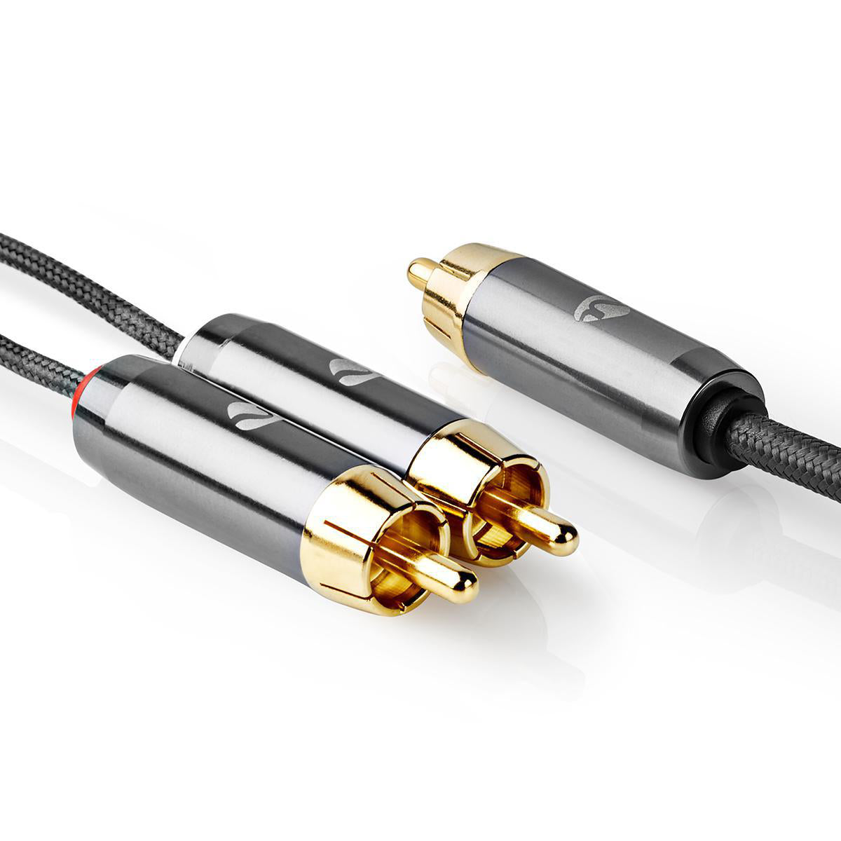 Subwoofer Kabel | RCA | 2x RCA Stecker | Vergoldet | 3.00 m | Rund | 4.5 mm | Grau / Gun Metal Grau | Verpackung mit Sichtfenster