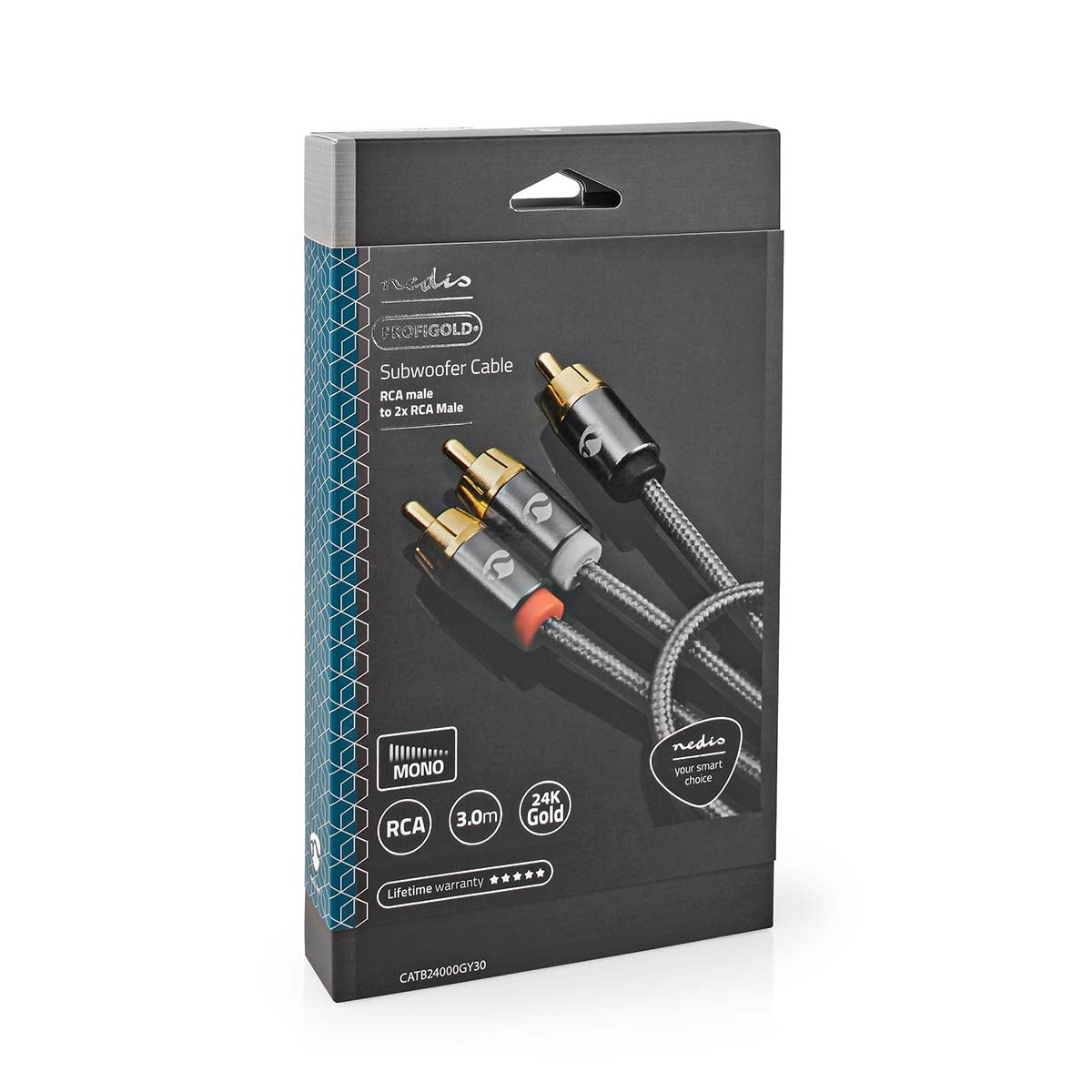 Subwoofer Kabel | RCA | 2x RCA Stecker | Vergoldet | 3.00 m | Rund | 4.5 mm | Grau / Gun Metal Grau | Verpackung mit Sichtfenster