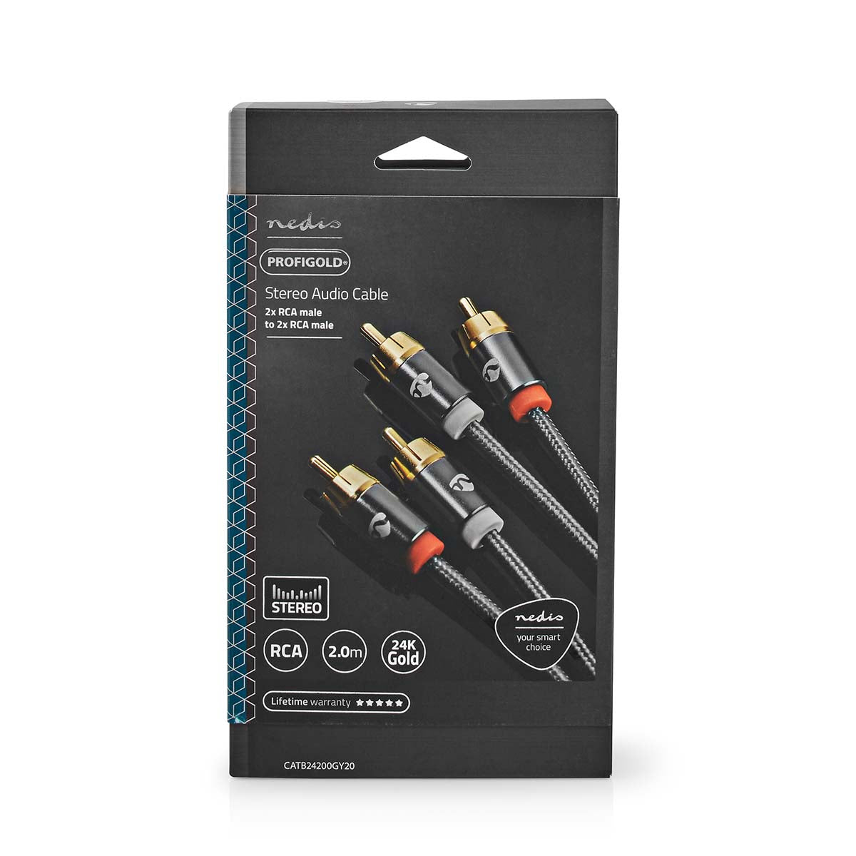 Stereo-Audiokabel | 2x RCA Stecker | 2x RCA Stecker | Vergoldet | 2.00 m | Rund | Grau / Gun Metal Grau | Verpackung mit Sichtfenster