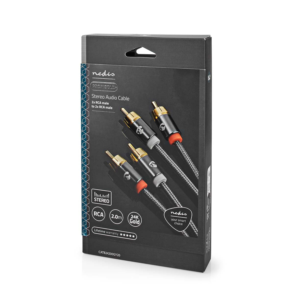 Stereo-Audiokabel | 2x RCA Stecker | 2x RCA Stecker | Vergoldet | 2.00 m | Rund | Grau / Gun Metal Grau | Verpackung mit Sichtfenster