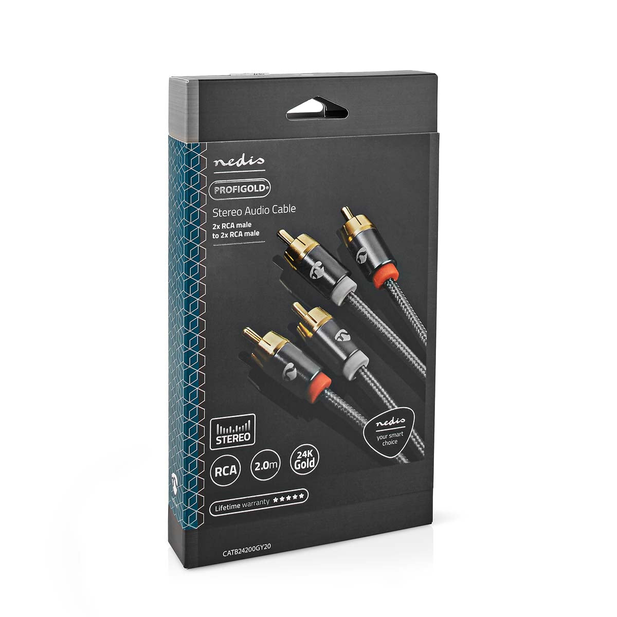 Stereo-Audiokabel | 2x RCA Stecker | 2x RCA Stecker | Vergoldet | 2.00 m | Rund | Grau / Gun Metal Grau | Verpackung mit Sichtfenster