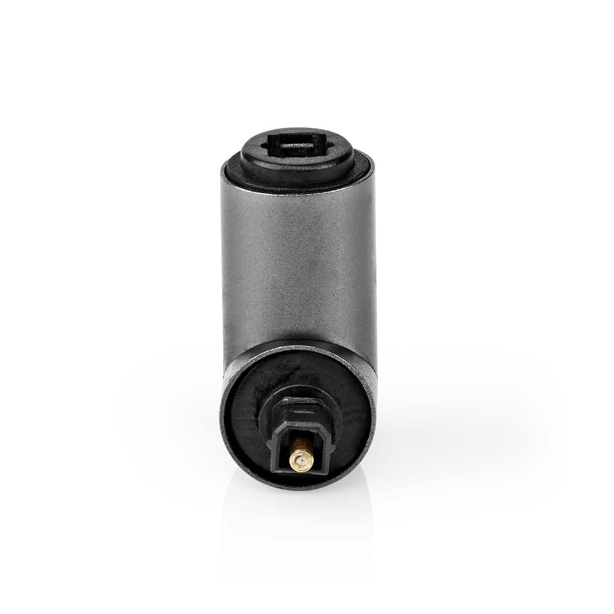 Toslink Adapter | Toslink Buchse | Toslink Stecker | 90° abgewinkelt | Aluminium | Gun Metal Grau | 1 Stück | Box