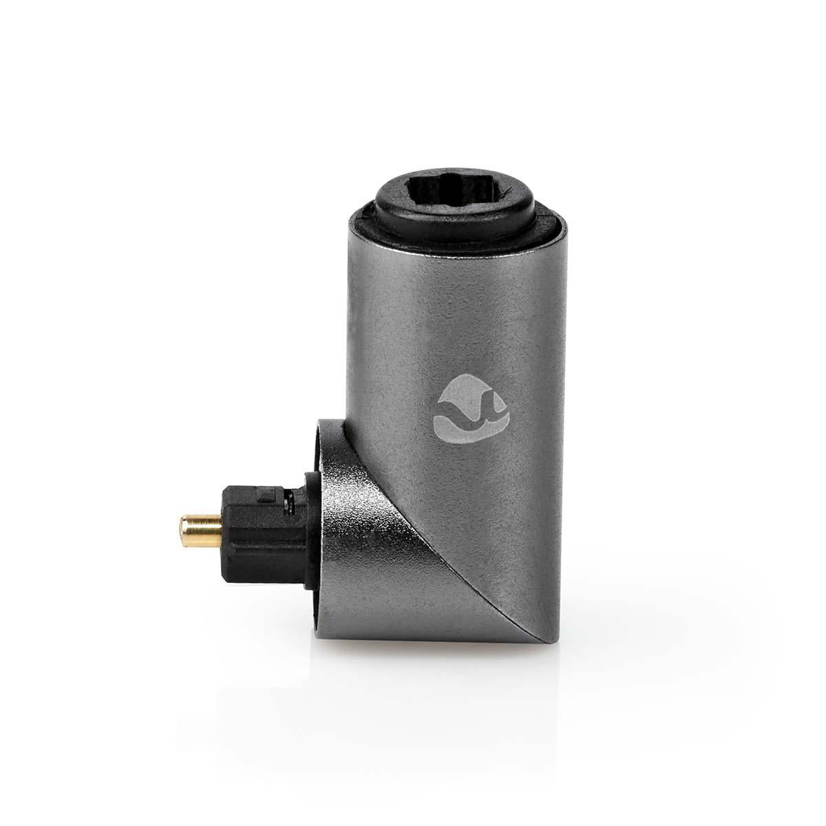 Toslink Adapter | Toslink Buchse | Toslink Stecker | 90° abgewinkelt | Aluminium | Gun Metal Grau | 1 Stück | Box