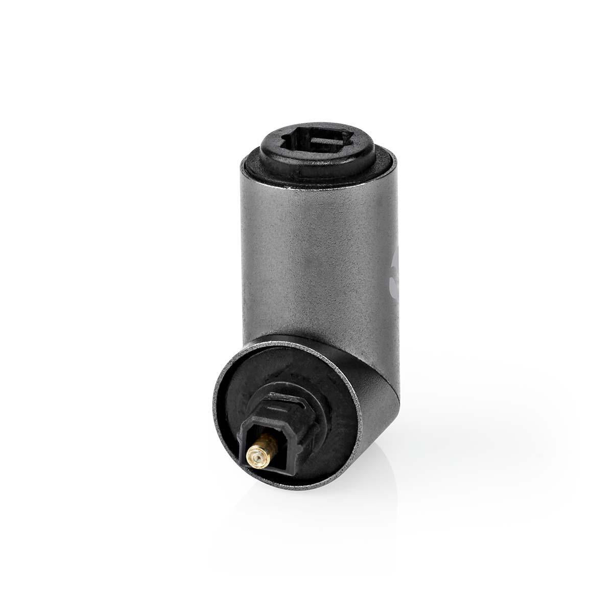 Toslink Adapter | Toslink Buchse | Toslink Stecker | 90° abgewinkelt | Aluminium | Gun Metal Grau | 1 Stück | Box