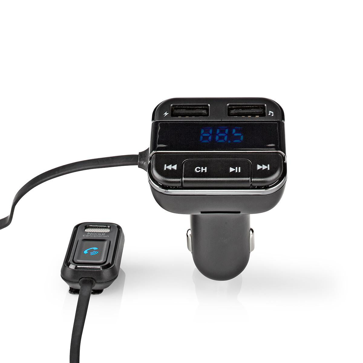 Kfz Audio FM Transmitter | Fest | freisprechend | 0.8 " | LED Bildschirm | Bluetooth® | 5.0 V DC / 1.0 A / 5.0 V DC / 2.4 A | Google Assistant / Siri | Grau / Schwarz