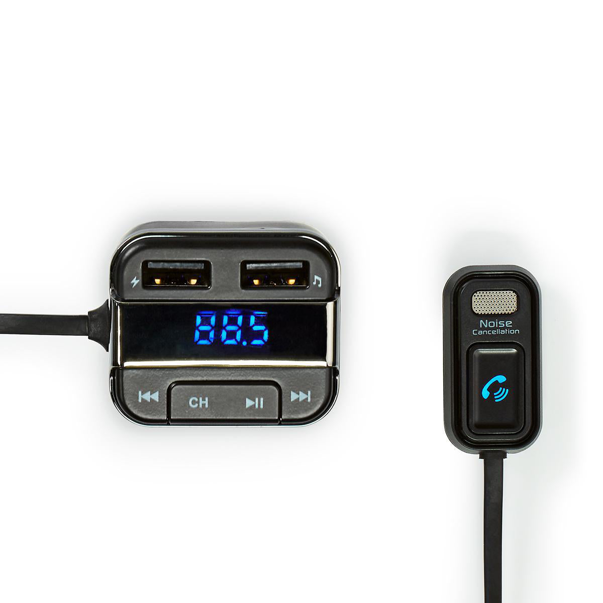 Kfz Audio FM Transmitter | Fest | freisprechend | 0.8 " | LED Bildschirm | Bluetooth® | 5.0 V DC / 1.0 A / 5.0 V DC / 2.4 A | Google Assistant / Siri | Grau / Schwarz