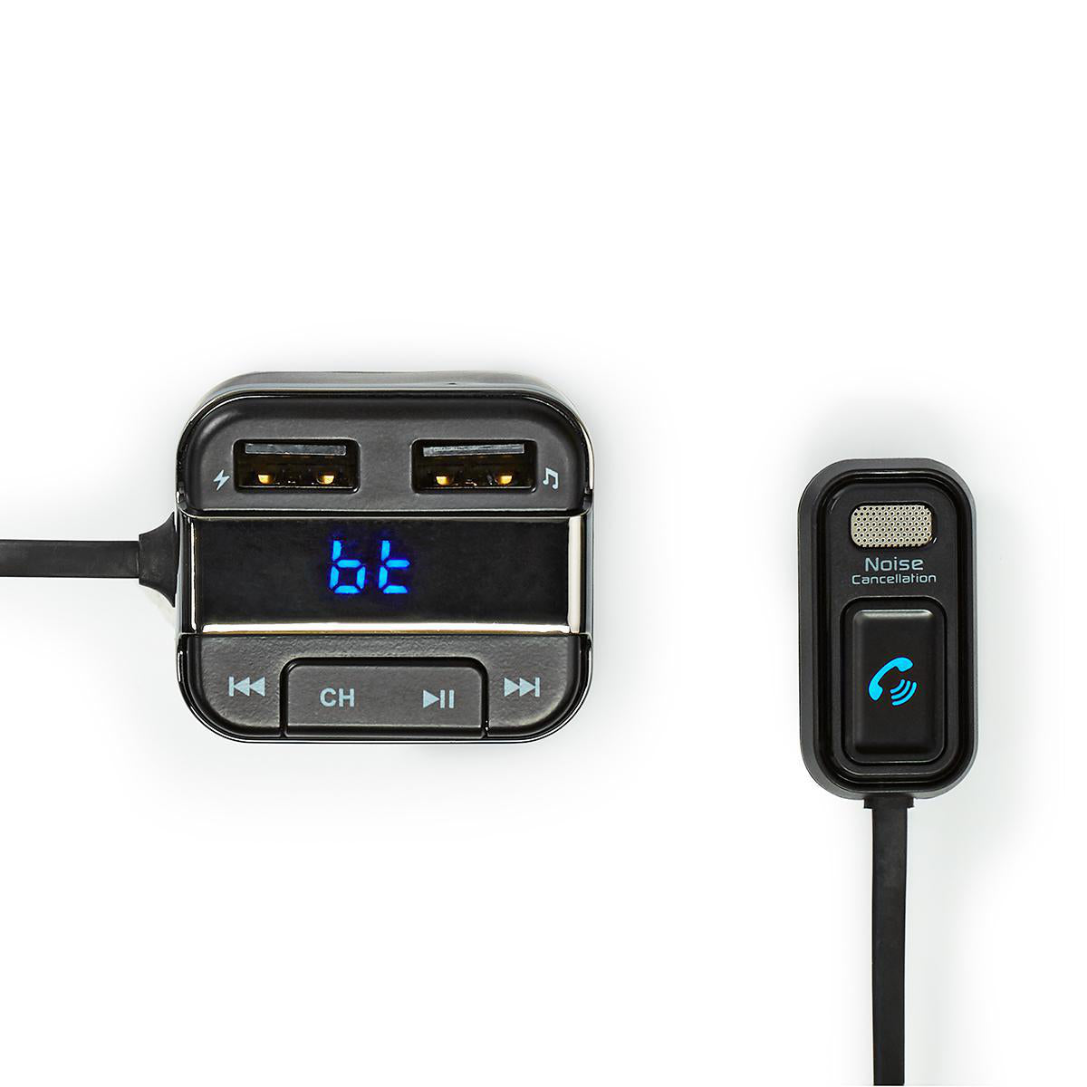 Kfz Audio FM Transmitter | Fest | freisprechend | 0.8 " | LED Bildschirm | Bluetooth® | 5.0 V DC / 1.0 A / 5.0 V DC / 2.4 A | Google Assistant / Siri | Grau / Schwarz