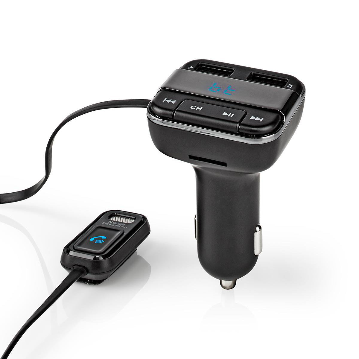 Kfz Audio FM Transmitter | Fest | freisprechend | 0.8 " | LED Bildschirm | Bluetooth® | 5.0 V DC / 1.0 A / 5.0 V DC / 2.4 A | Google Assistant / Siri | Grau / Schwarz