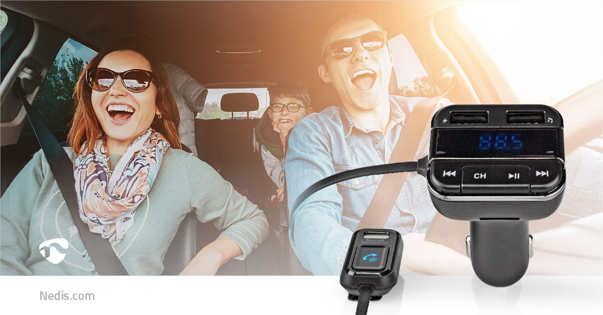 Kfz Audio FM Transmitter | Fest | freisprechend | 0.8 " | LED Bildschirm | Bluetooth® | 5.0 V DC / 1.0 A / 5.0 V DC / 2.4 A | Google Assistant / Siri | Grau / Schwarz