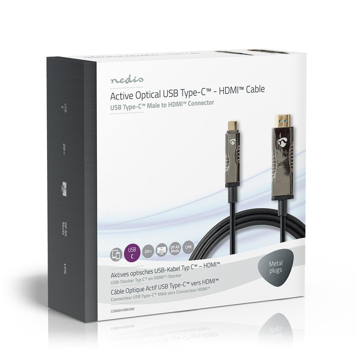 optische USB-Kabel (aktiv) | USB-C™ Stecker | HDMI™ Stecker | 18 Gbps | 20.0 m | Rund | PVC | Schwarz | Kartonverpackung