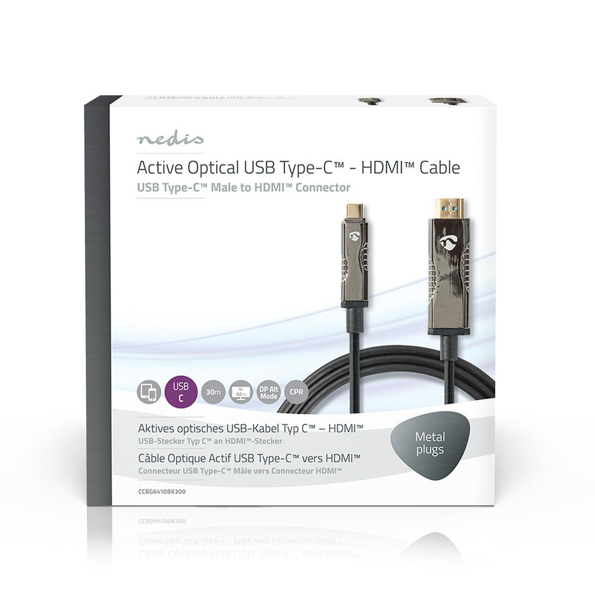 optische USB-Kabel (aktiv) | USB-C™ Stecker | HDMI™ Stecker | 18 Gbps | 30.0 m | Rund | PVC | Schwarz | Kartonverpackung