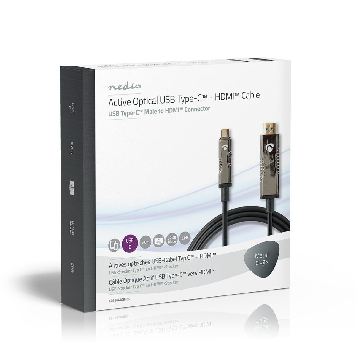 optische USB-Kabel (aktiv) | USB-C™ Stecker | HDMI™ Stecker | 18 Gbps | 5.00 m | Rund | PVC | Schwarz | Kartonverpackung