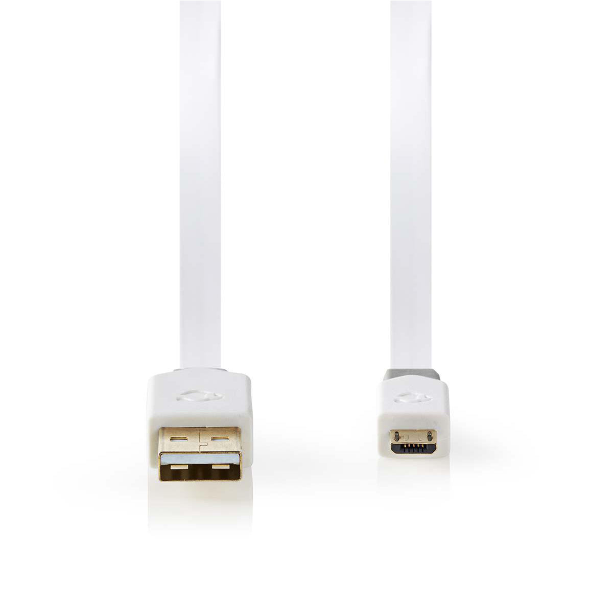 USB-Kabel | USB 2.0 | USB-A Stecker | USB Micro-B Stecker | 480 Mbps | Vergoldet | 1.00 m | Flach | PVC | Weiss | Plastikbeutel