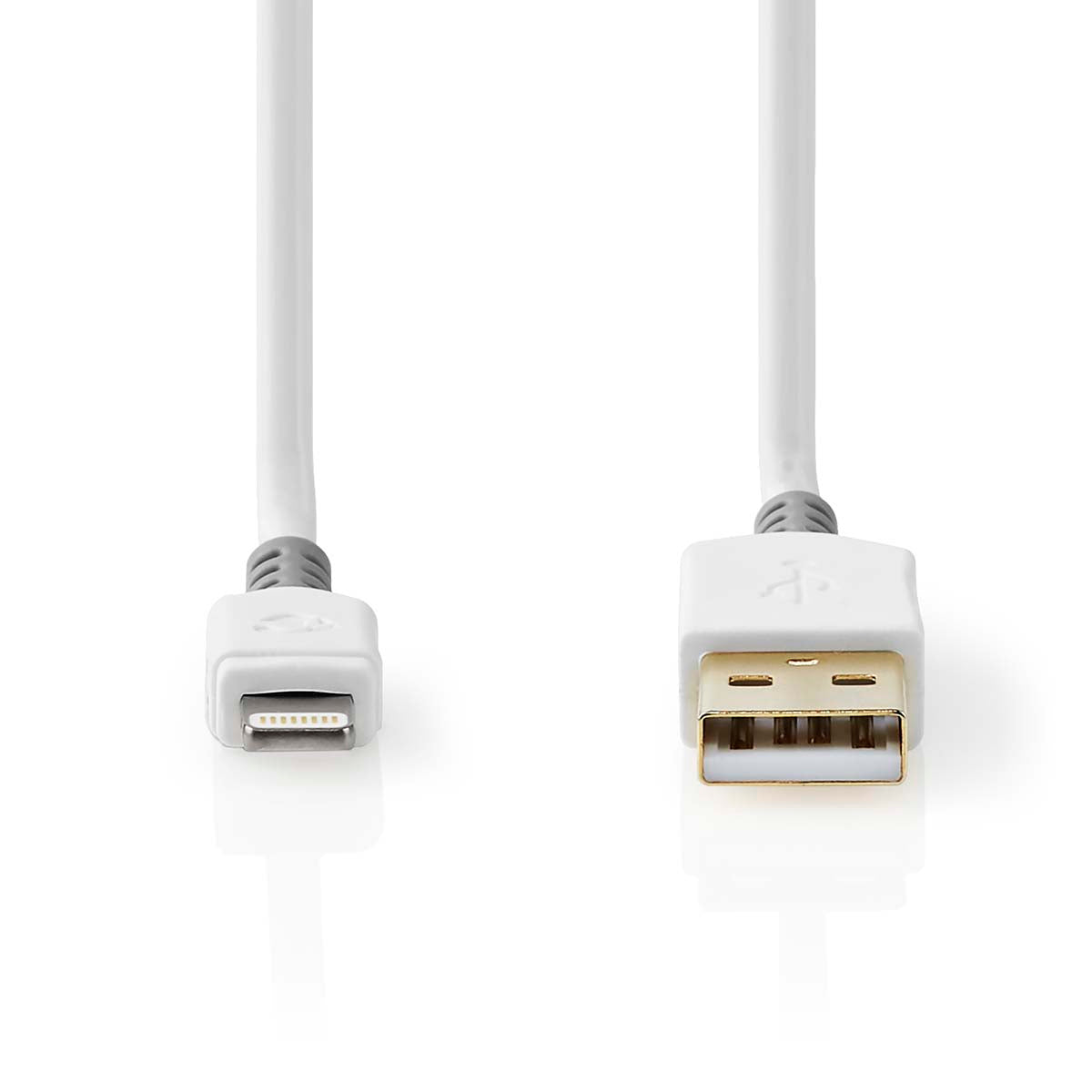 Lightning Kabel | USB 2.0 | Apple Lightning 8-Pin | USB-A Stecker | 480 Mbps | Vergoldet | 1.00 m | Rund | PVC | Grau / Weiss | Verpackung mit Sichtfenster