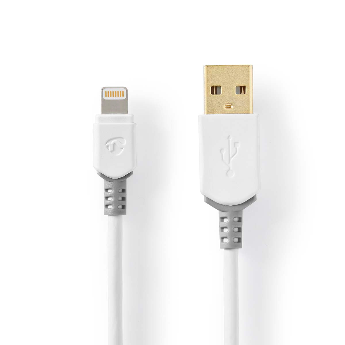 Lightning Kabel | USB 2.0 | Apple Lightning 8-Pin | USB-A Stecker | 480 Mbps | Vergoldet | 1.00 m | Rund | PVC | Grau / Weiss | Verpackung mit Sichtfenster