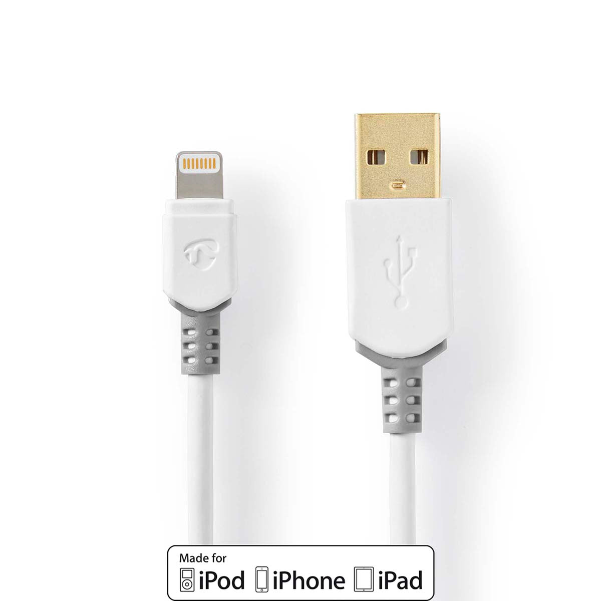 Lightning Kabel | USB 2.0 | Apple Lightning 8-Pin | USB-A Stecker | 480 Mbps | Vergoldet | 3.00 m | Rund | PVC | Grau / Weiss | Box