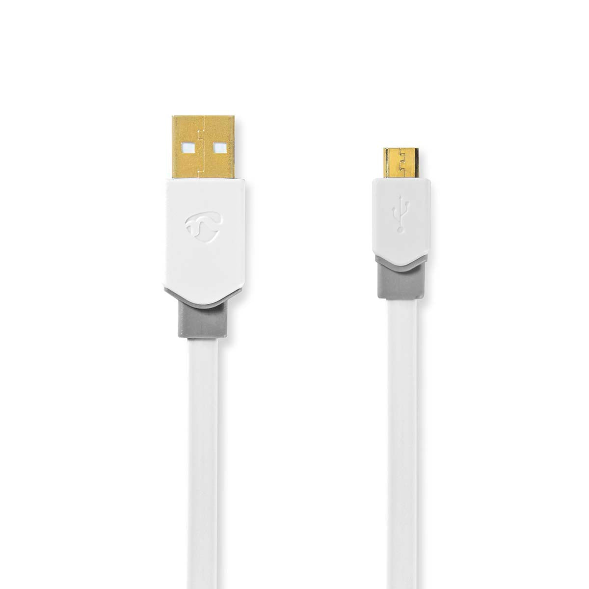 USB-Kabel | USB 2.0 | USB-A Stecker | USB Micro-B Stecker | 480 Mbps | Vergoldet | 1.00 m | Flach | PVC | Weiss | Verpackung mit Sichtfenster