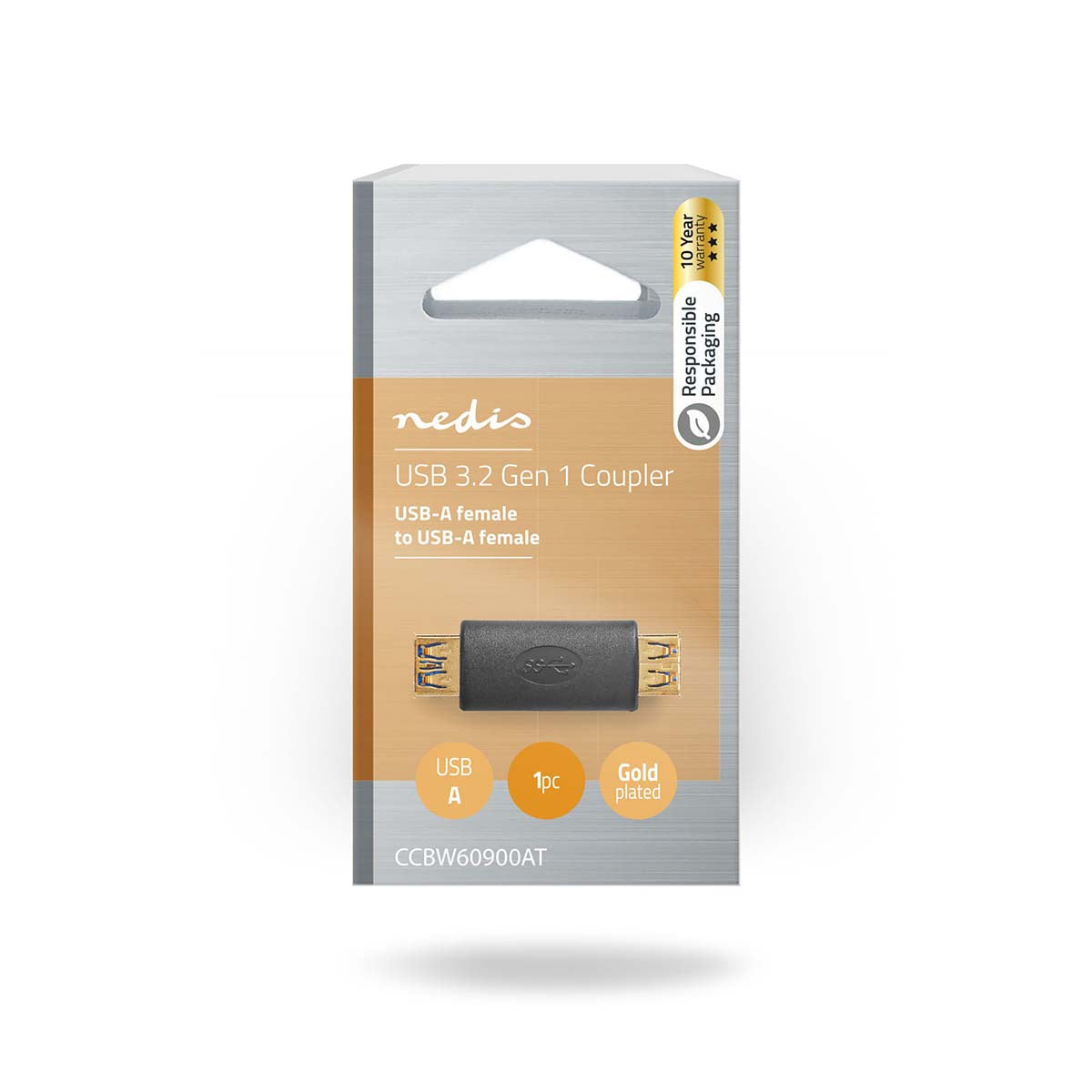 USB-A Adapter | USB 3.2 Gen 1 | USB-A Buchse | USB-A Buchse | 5 Gbps | Rund | Vergoldet | Anthrazit | Box