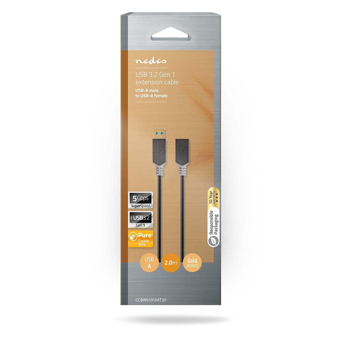 USB-Kabel | USB 3.2 Gen 1 | USB-A Stecker | USB-A Buchse | 5 Gbps | Vergoldet | 2.00 m | Rund | PVC | Anthrazit | Box