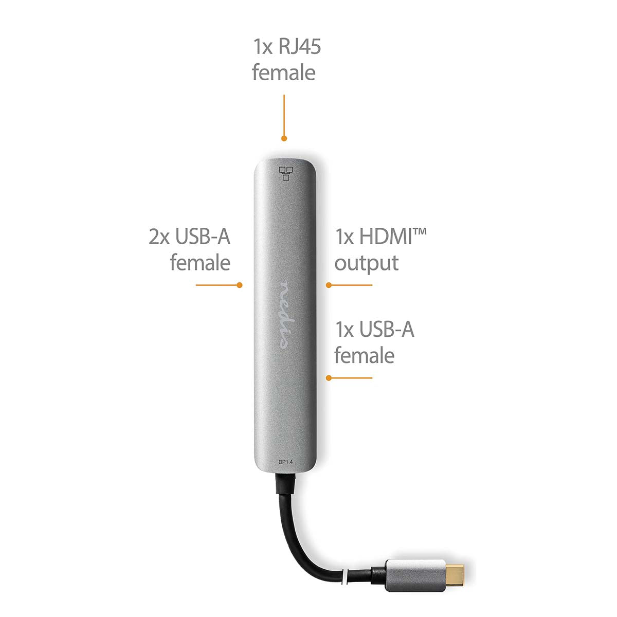 USB Multi-Port-Adapter | USB 3.2 Gen 1 | USB-C™ Stecker | HDMI™ Buchse / RJ45 Buchse / 3x USB-A Buchse | 5 Gbps | 0.20 m | Rund | Vergoldet | PVC | Anthrazit | Box