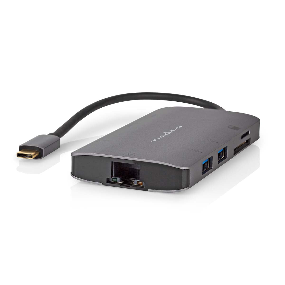 USB Multi-Port-Adapter | USB 3.2 Gen 1 | USB-C™ Stecker | HDMI™ Ausgang / Micro SD / RJ45 Buchse / SD / USB-C™ Buchse / 3x USB-A Buchse | 5 Gbps | 0.20 m | Rund | Vergoldet | PVC | Anthrazit | Box