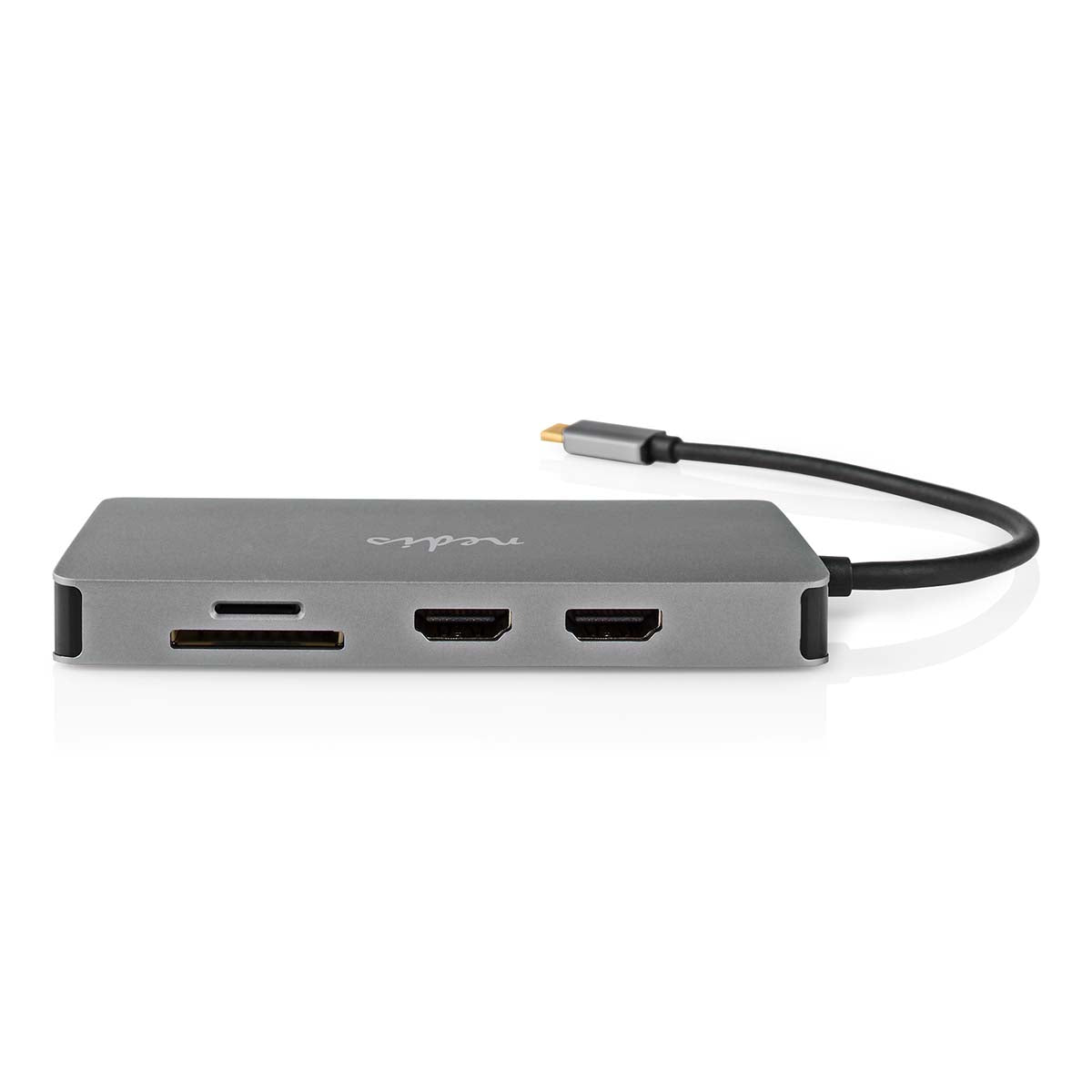 USB Multi-Port-Adapter | USB 3.2 Gen 1 | USB-C™ Stecker | Micro SD / RJ45 Buchse / SD / USB-C™ Buchse / 2x HDMI™ / 2x USB-A Buchse | 5 Gbps | 0.20 m | Rund | Vergoldet | PVC | Anthrazit | Box