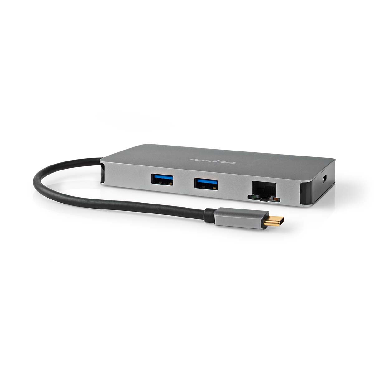 USB Multi-Port-Adapter | USB 3.2 Gen 1 | USB-C™ Stecker | Micro SD / RJ45 Buchse / SD / USB-C™ Buchse / 2x HDMI™ / 2x USB-A Buchse | 5 Gbps | 0.20 m | Rund | Vergoldet | PVC | Anthrazit | Box