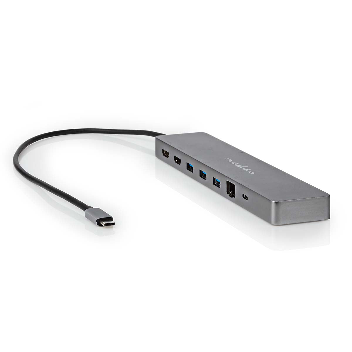 USB Multi-Port-Adapter | USB 3.2 Gen 1 | USB-C™ Stecker | Micro SD / RJ45 Buchse / SD / 2x HDMI™ / 2x USB-C™ / 3x USB-A Buchse | 0.40 m | Rund | Vergoldet | TPE | Anthrazit | Box