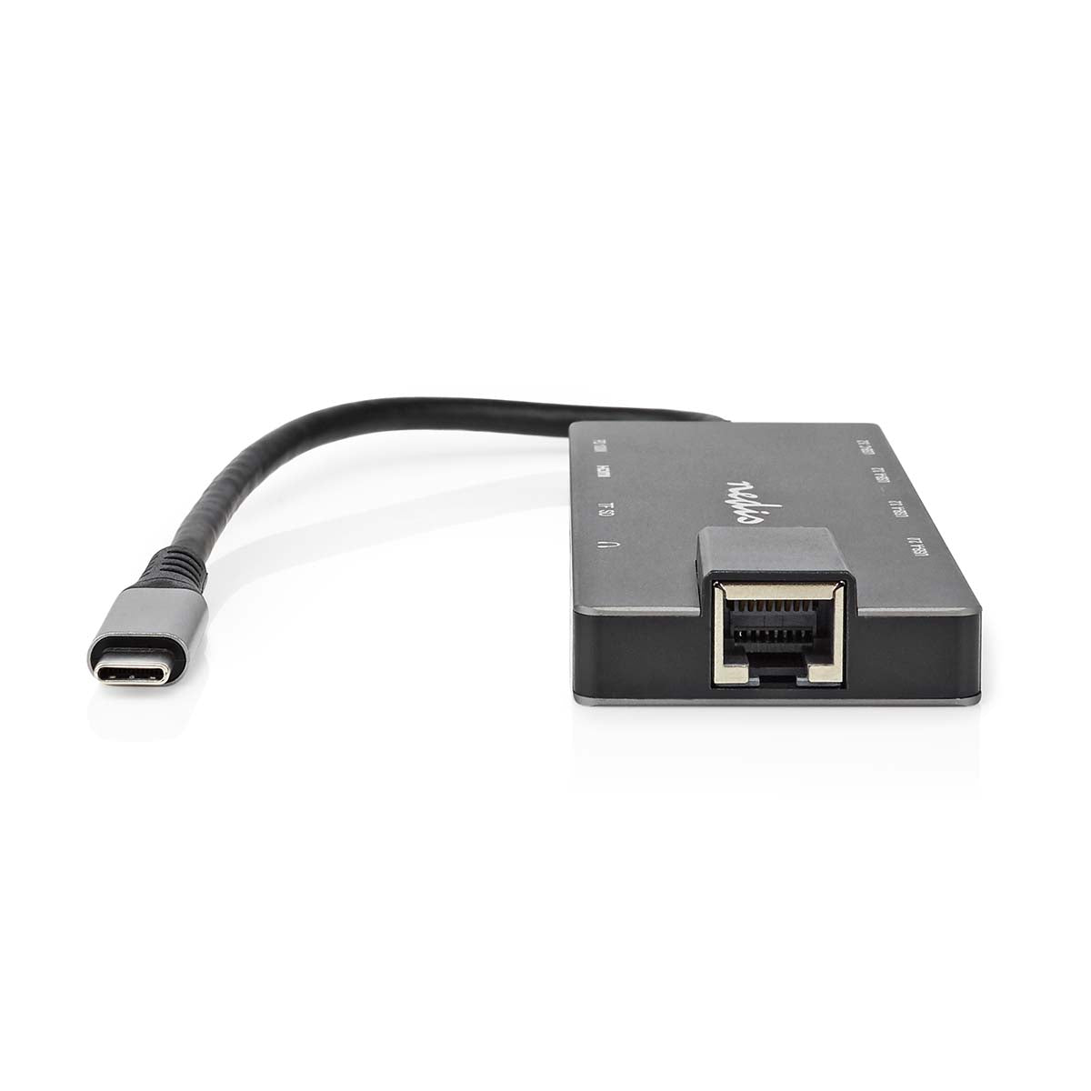 USB Multi-Port-Adapter | USB 3.2 Gen 1 | USB-C™ Stecker | HDMI™ Ausgang / RJ45 Buchse / SD / 2x USB-C™ / 3.5 mm Buchse / 3x USB-A Buchse | 5 Gbps | 0.20 m | Rund | Vergoldet | PVC | Anthrazit | Box