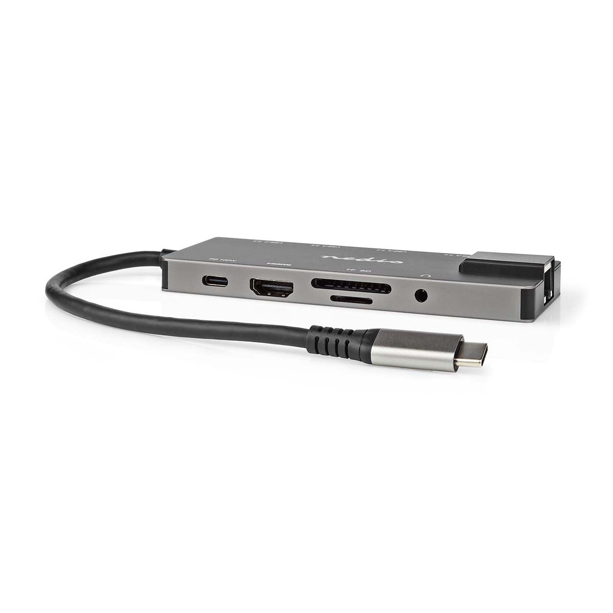 USB Multi-Port-Adapter | USB 3.2 Gen 1 | USB-C™ Stecker | HDMI™ Ausgang / RJ45 Buchse / SD / 2x USB-C™ / 3.5 mm Buchse / 3x USB-A Buchse | 5 Gbps | 0.20 m | Rund | Vergoldet | PVC | Anthrazit | Box