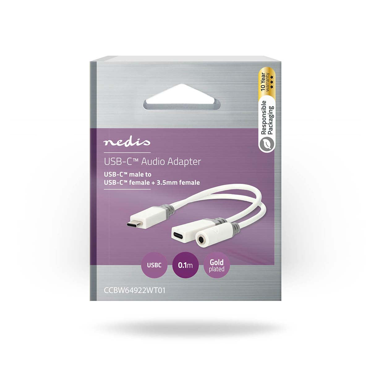 USB-C™ Adapter | USB 2.0 | USB-C™ Stecker | USB-C™ Buchse / 3.5 mm Buchse | 0.10 m | Rund | Vergoldet | PVC | Weiss | Box