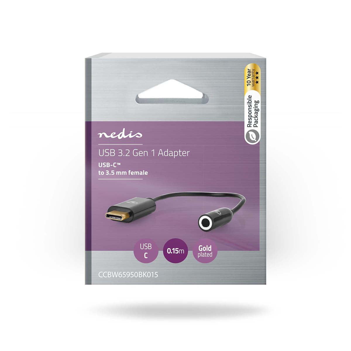 USB-C™ Adapter | USB 3.2 Gen 1 | USB-C™ Stecker | 3.5 mm Buchse | 0.15 m | Rund | Vernickelt | PVC | Schwarz | Box