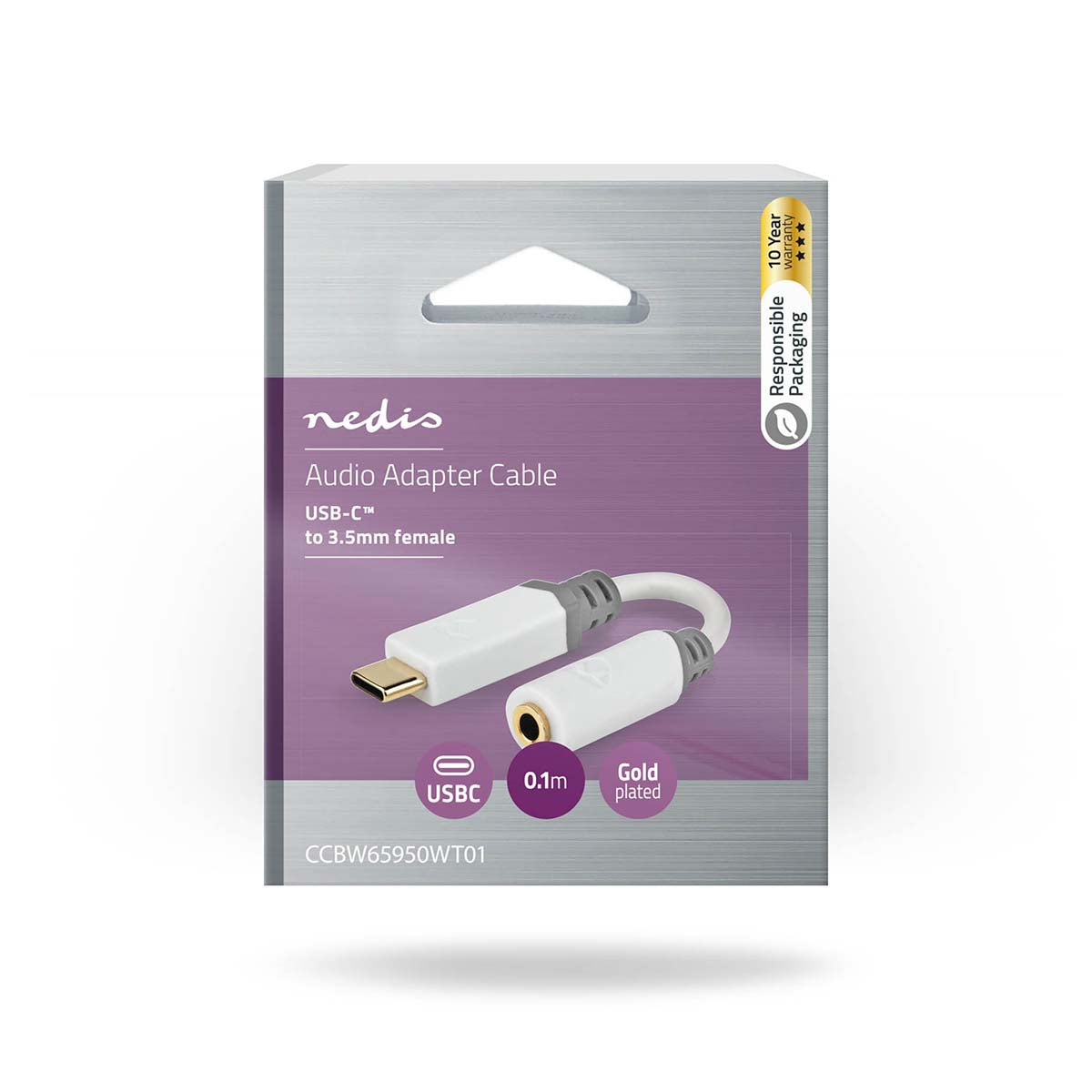 USB-C™ Adapter | USB 2.0 | USB-C™ Stecker | 3.5 mm Buchse | 0.10 m | Rund | Vergoldet | PVC | Weiss | Box