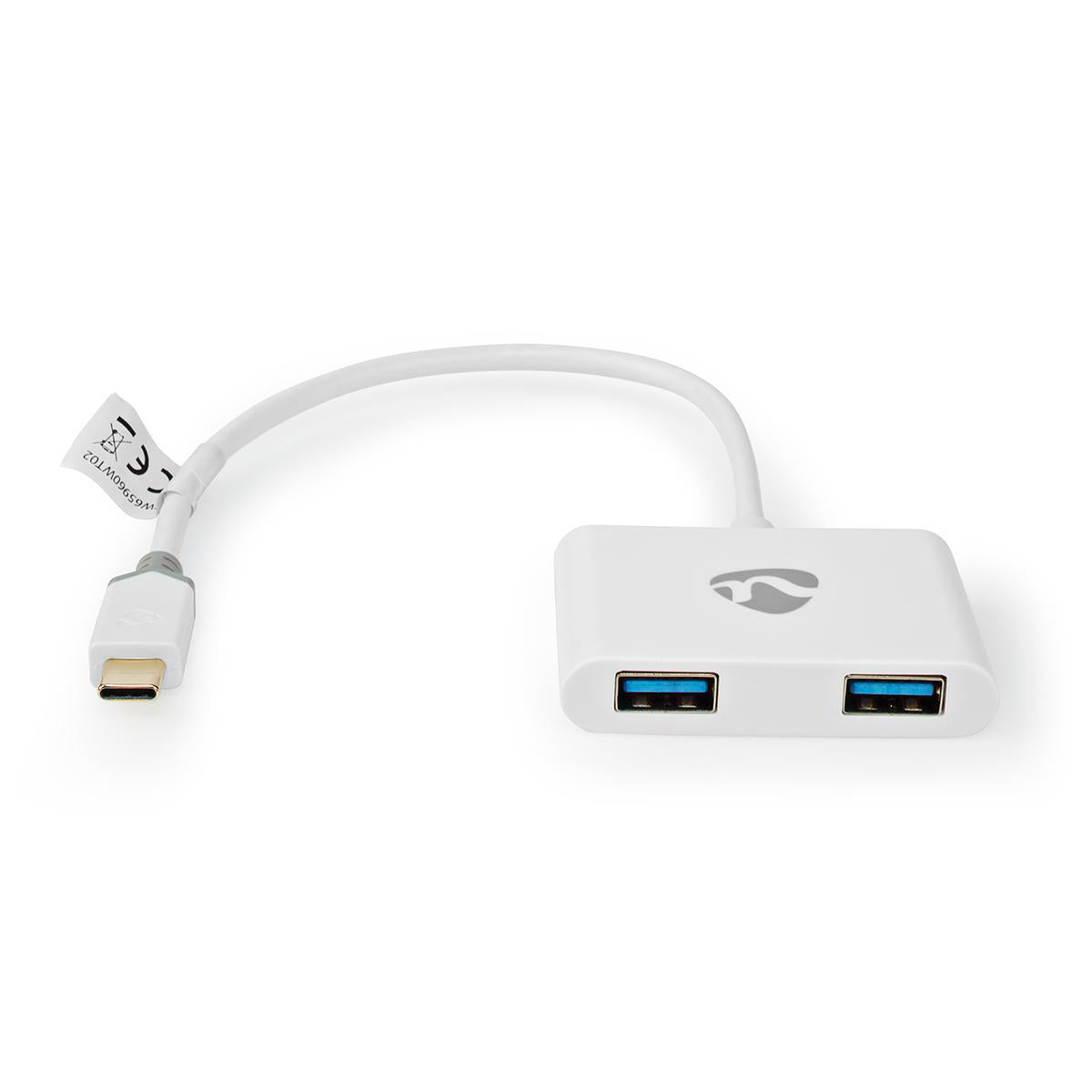 USB Multi-Port-Adapter | USB 3.1 Gen1 | USB-C™ Stecker | 2x USB-A | 1000 Mbps | 0.20 m | Rund | Vergoldet | PVC | Weiss | Verpackung mit Sichtfenster