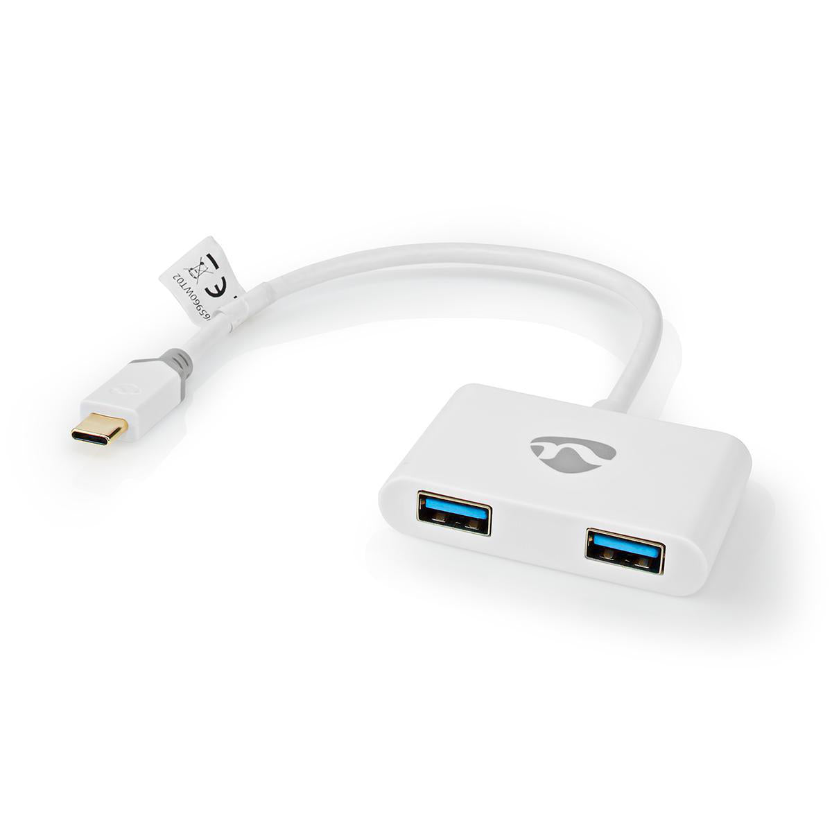 USB Multi-Port-Adapter | USB 3.1 Gen1 | USB-C™ Stecker | 2x USB-A | 1000 Mbps | 0.20 m | Rund | Vergoldet | PVC | Weiss | Verpackung mit Sichtfenster