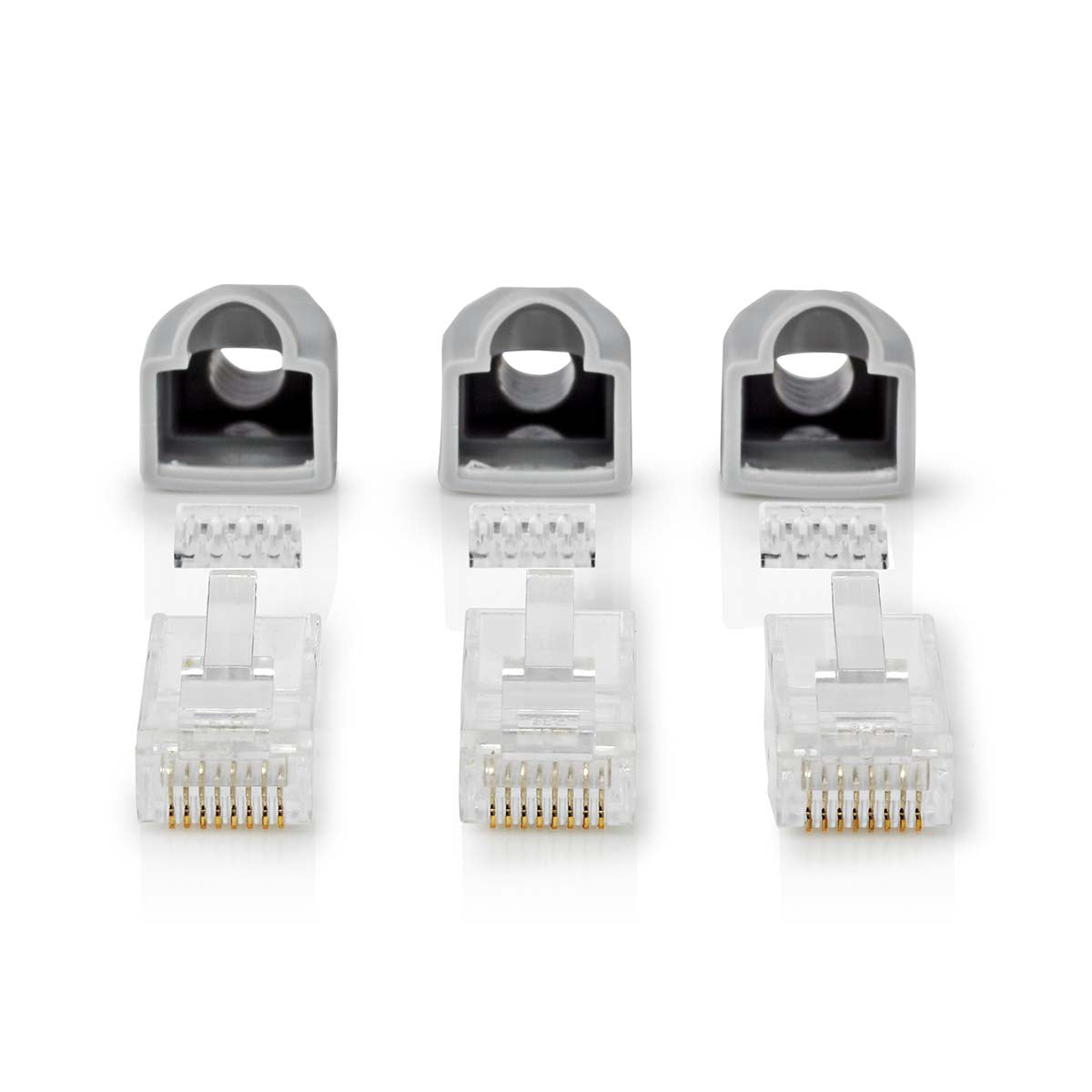 RJ45-Stecker | Stecker | Solid UTP CAT6 | Gerade | Vergoldet | 10 Stück | PVC | Grau | Box