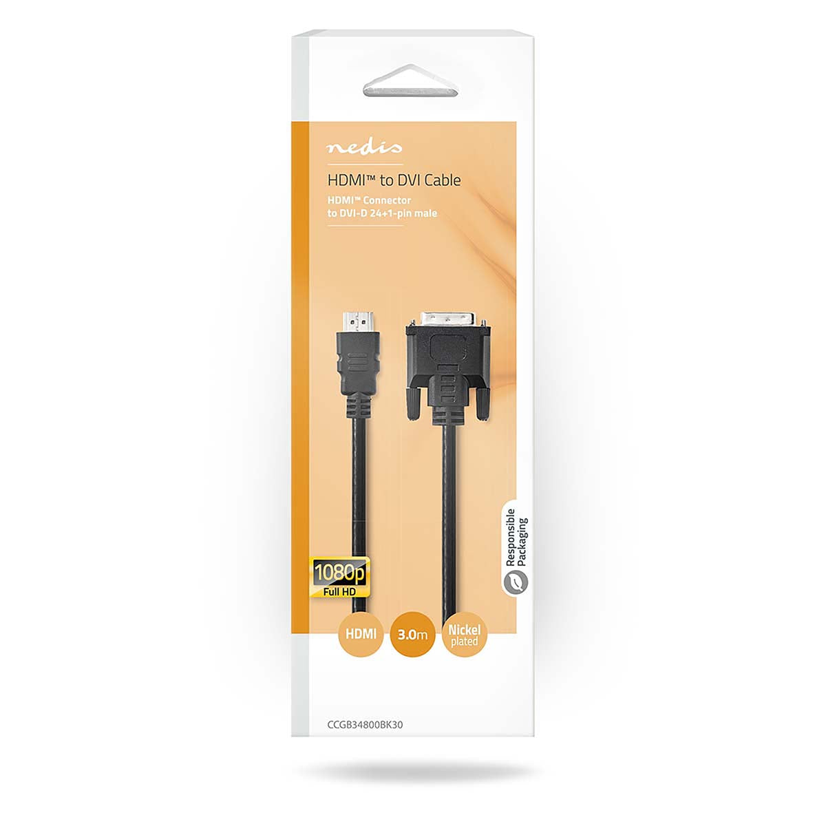 HDMI™ -Kabel | HDMI™ Stecker | DVI-D 24+1-Pin Stecker | 1080p | Vernickelt | 3.00 m | Gerade | PVC | Schwarz | Box