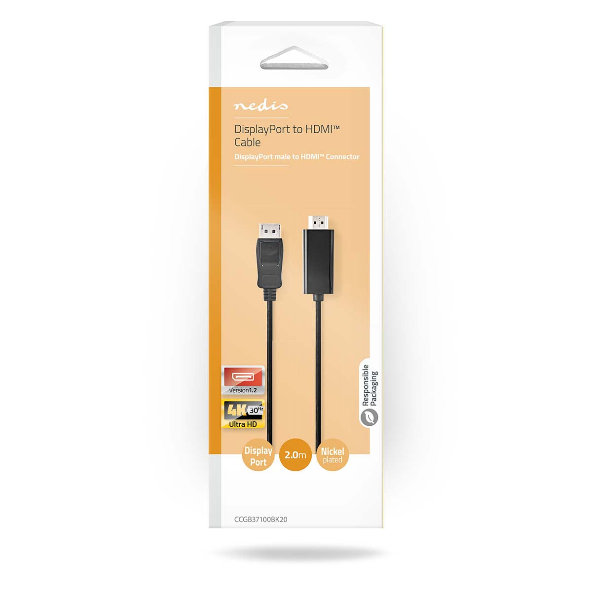 Displayport-Kabel | DisplayPort Stecker | HDMI™ Stecker | 4K@30Hz | Vernickelt | 2.00 m | Rund | PVC | Schwarz | Box